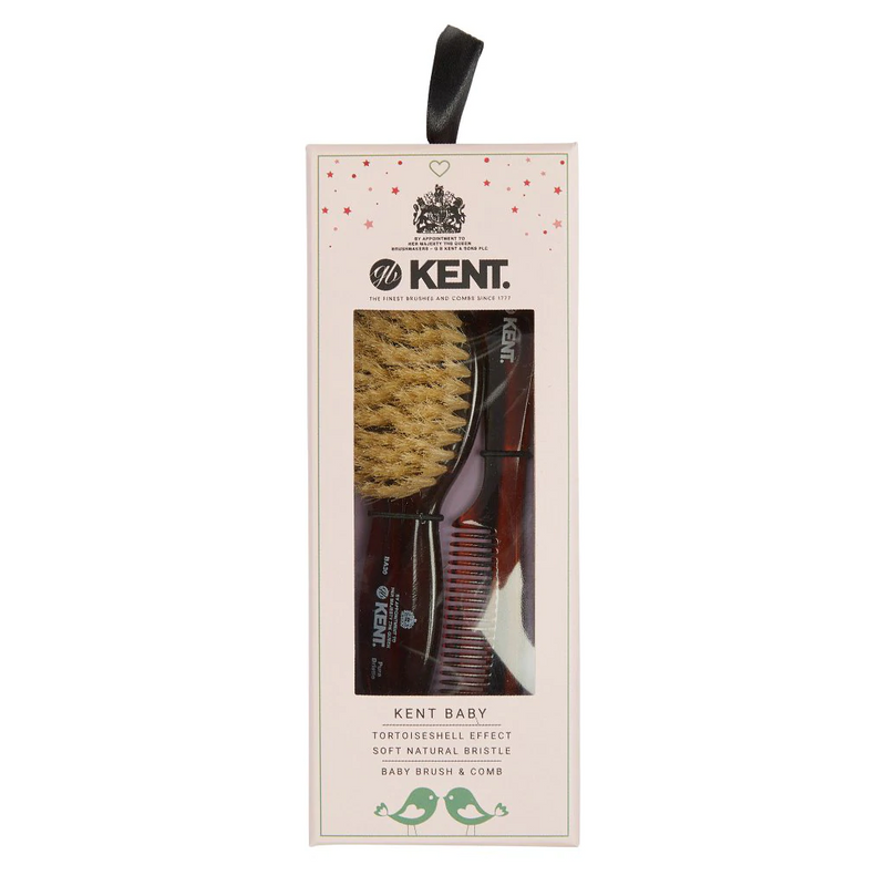 Kent BA30 Tortoiseshell Effect Soft Natural Bristle Baby Brush and Comb Set