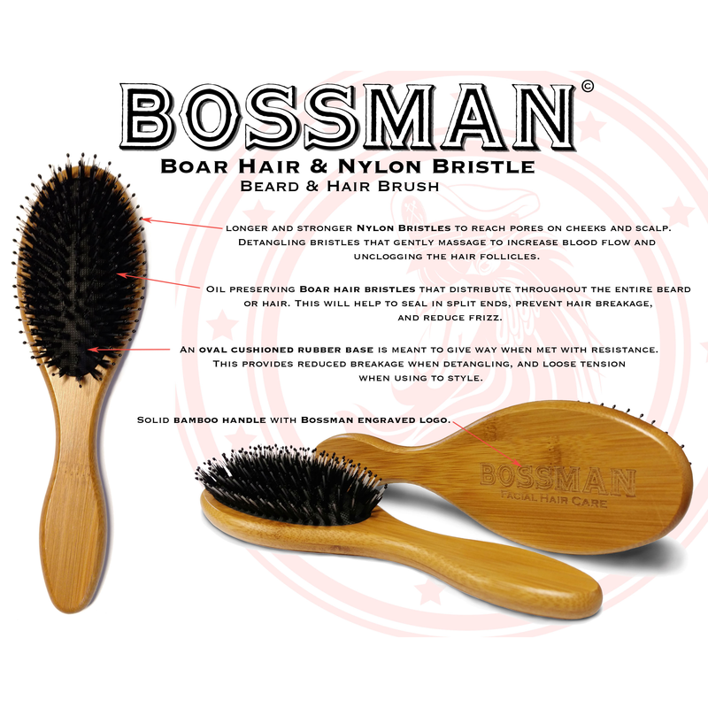 Bossman Beard Brush With Boar Hair & Nylon Bristles