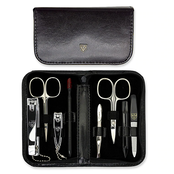 Three Swords 5213 Leather Effect Manicure Set, Black