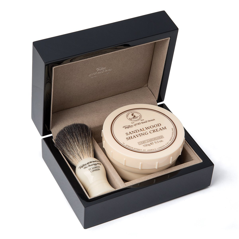 Taylor of Old Bond Street Sandalwood Brush and Cream Gift Set in Laquered Wooden Box